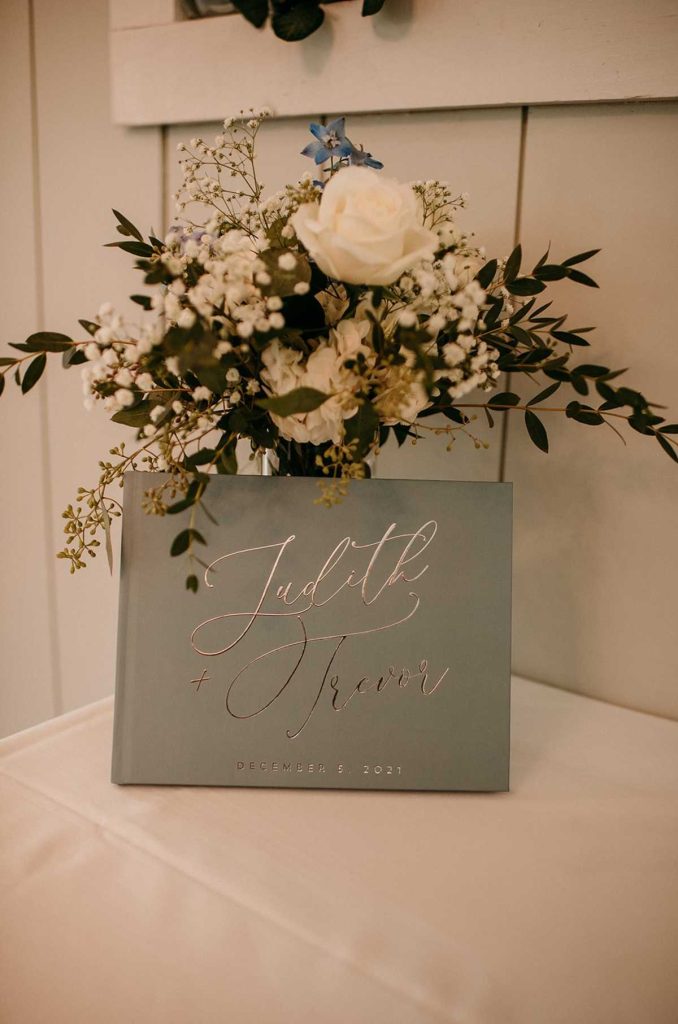 Wedding signs and card box decor at The Barn at Crescent Lake