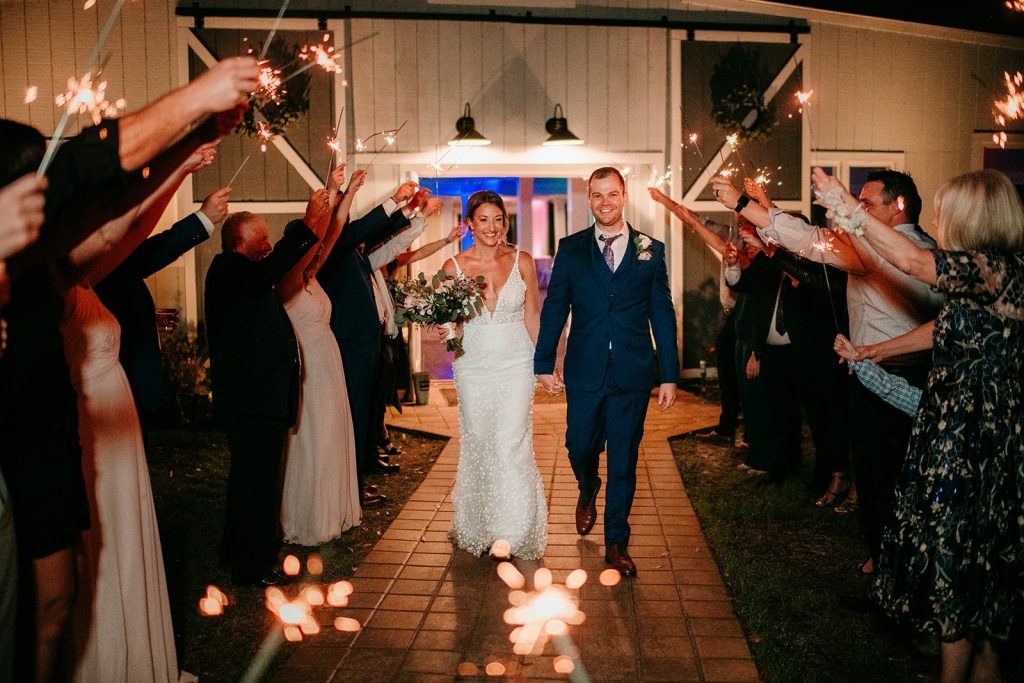 Bride and groom at golden hour
