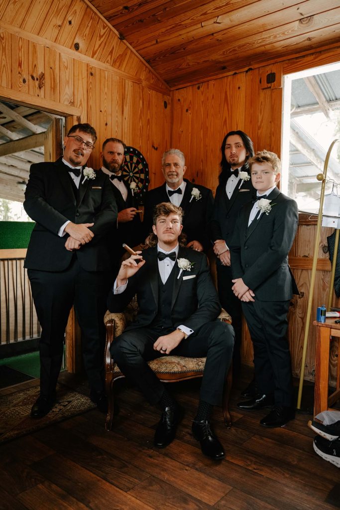 Groom and groomsmen relaxing
